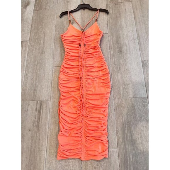 A.L.C. Allegra Ruched Bead-Embellished Midi-Dress Size M - Picture 7 of 13